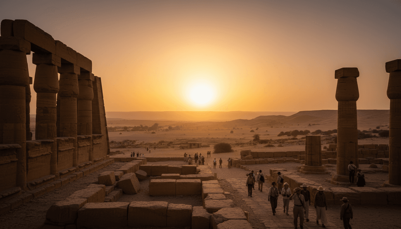 Ancient Egyptian pyramids in Giza with golden desert landscape